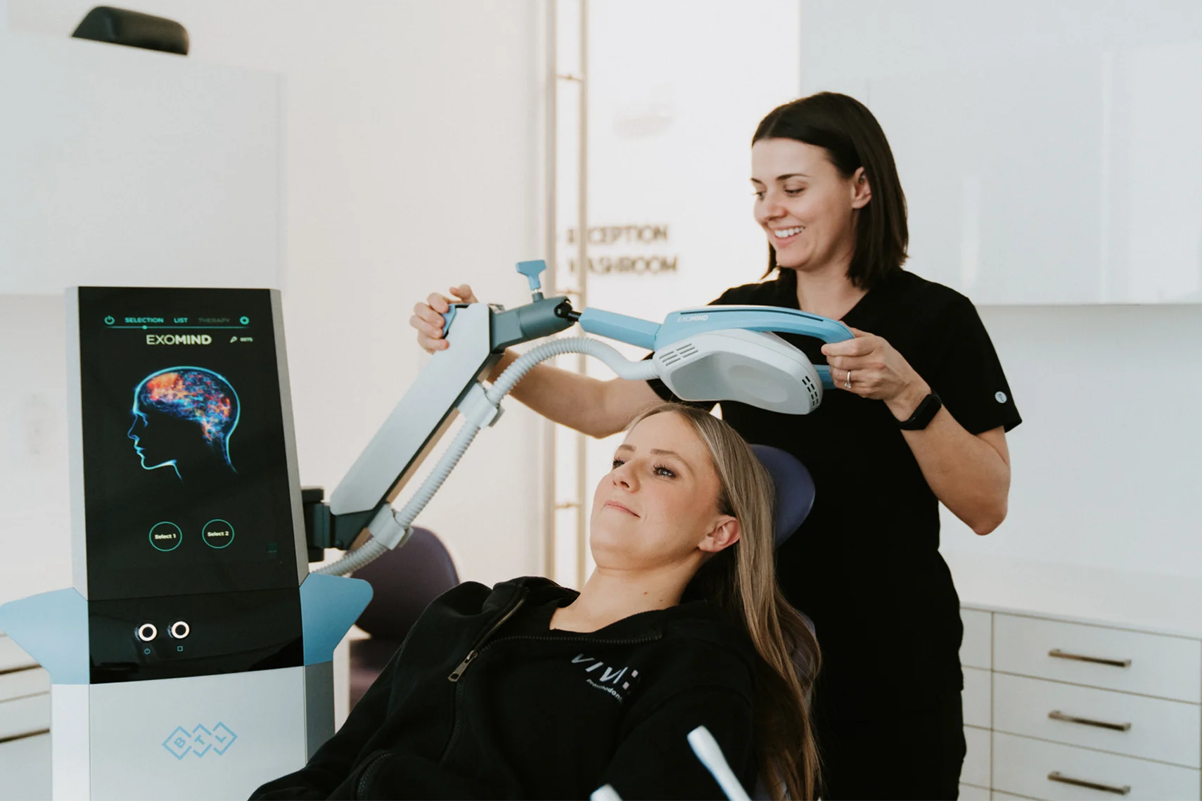 Patient relaxing during an Exomind session at Vivid Specialized Dentistry